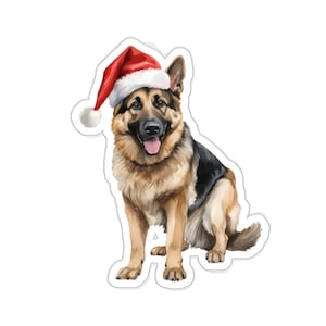 Deutscher Schäferhund Weihnachtsaufkleber, festlicher Hund Vinyl Aufkleber, wasserdicht für Laptop Wasserflasche Auto Stoßstange, niedliches Santa Welpen Design