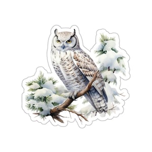 Winter Owl Sticker, Snowy Owl Decal, Owl Laptop Sticker, Waterproof Owl Sticker, Cute Bird Sticker, Wildlife Planner Sticker