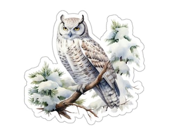 Winter Owl Sticker, Snowy Owl Decal, Owl Laptop Sticker, Waterproof Owl Sticker, Cute Bird Sticker, Wildlife Planner Sticker