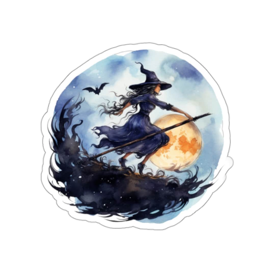 Watercolor Witch Halloween Sticker - Waterproof Vinyl for Laptop, Water ...