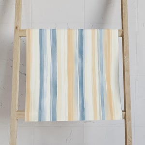 Watercolor Stripes Hand Towel, Abstract Blue and Gold Bath Towel, Guest Bathroom Decor, Housewarming Gift, Modern Kitchen Towel