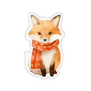 Cute Fox Sticker, Watercolor Fox Wearing Scarf Vinyl Sticker, Watercolor Fox Decal, Woodland Animal Sticker, Laptop or Water Bottle Sticker