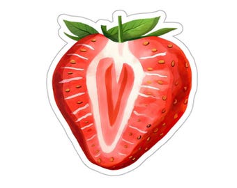 Erdbeeren Aufkleber, Aquarellkunst, Obst Aufkleber, Geschenk für sie, Laptop Aufkleber, süße Aufkleber, Wasserflasche Aufkleber, Planer Aufkleber