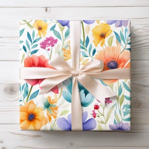 Blumen Aquarell Geschenkpapier, Frühlingsblumen Geschenkpapier, Buntes Geburtstagspapier, Muttertagsverpackung, Premium Geschenkverpackung