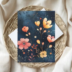 Atemberaubende Aquarell Blumen Kunst Grußkarten 10er Pack für alle Gelegenheiten, dunkles Mohnblumenfeld Postkarten zum Geburtstag oder Weihnachten