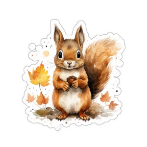Stickers écureuils, Stickers automne, Stickers imperméables, Aquarelle, Stickers pour ordinateur portable, Stickers automne, Cadeau pour les amoureux des animaux, Écureuil