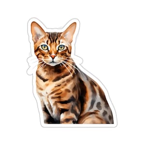 Bengal Katzen Aufkleber, Realistischer Haustier Vinyl Aufkleber, Wasserdichter Aufkleber für Laptop Wasserflasche Auto Fenster Wand, Gefleckte Tabby Katze Aquarell