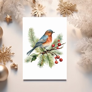 Lot de 10 cartes de Noël aquarelle oiseaux, cartes postales de Noël pour voeux de Noël, cartes de Noël écologiques avec enveloppes