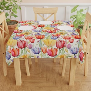 Aquarell Tulpen Tischdecke, Frühling Blumentischdecke, Osterbrunch Dekor, Bunte Tulpe Tischdecke, Küche Esstisch Dekor