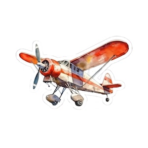 Vintage Airplane Sticker, Watercolor Art Aviation Vinyl Sticker, Cute and Funny Gift, Glossy Waterproof Decal, Perfect for Laptops