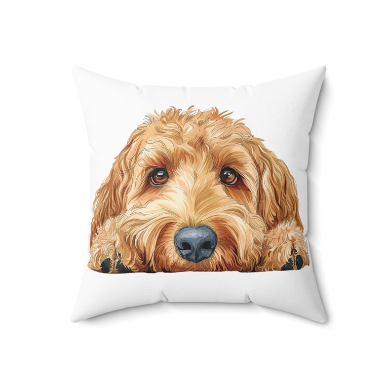 Goldendoodle Pillow, Peeking Dog Square Throw Pillow Print, Decor Accent Cushion with Cover and Insert, Spun Polyester, Dog Lover Gift image 2