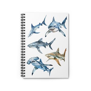 Shark Lover Gift, Watercolor Shark Journal, Shark Notebook, Oceanography Student Gift, Marine Biology Student, Lined Journal, Spiral
