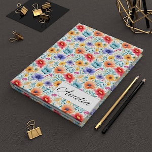 Custom Floral Journal with Name, Personalized Notebook, Watercolor Flowers Diary, Unique Gift for Her, Custom Lined Pages Journal