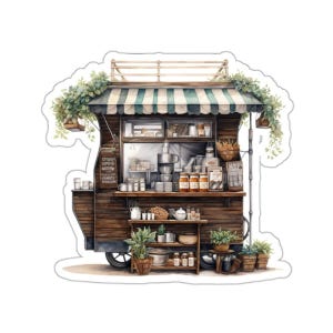 コーヒーショップステッカー、かわいいカフェステッカー、水彩画、プランナーステッカー、ラップトップデカール、中小企業ステッカー、コーヒー愛好家へのギフト