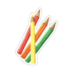 Watercolor Colored Pencils Sticker, Art Student Gift, Teacher Stickers, Planner Stickers, Back to School Stickers, Colorful Crayon Decal
