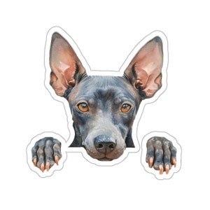 American Hairless Terrier Sticker, Peeking Dog Waterproof Vinyl Sticker For Laptop Water Bottle Phone Wall Car Window Decal Gift
