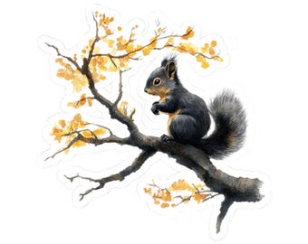 Squirrel Sticker, Watercolor Squirrel Art, Fall Stickers, Cute Animal Stickers, Gift for Squirrel Lover, Laptop Stickers, Squirrel Decal