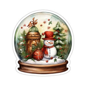 Sticker boule à neige, sticker vinyle bonhomme de neige de Noël, sticker bouteille d'eau de Noël mignon, sticker waterproof brillant pour ordinateur portable, cadeau des fêtes