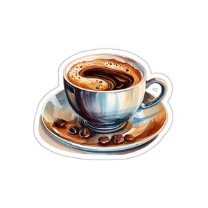 Coffee Cup Sticker, Watercolor Sticker, Coffee Lover Gift, Kitchen Decor Sticker, Laptop Sticker, Water Bottle Sticker