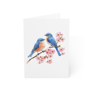 Cartões de felicitações de pássaros da primavera, pacote com 10 ou cartão dobrado individualmente com envelope, em branco por dentro, conjunto de papelaria para presente com cartão postal de cerejeira em aquarela
