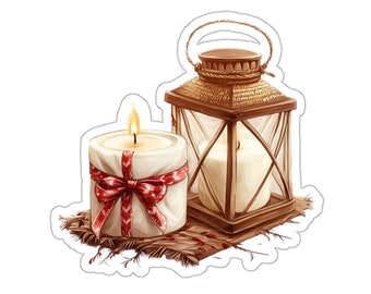 Watercolor Lantern and Candle Christmas Sticker, Holiday Decor