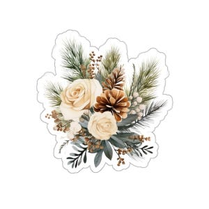 Adesivo floral de inverno, adesivo de rosa em aquarela, adesivos de pinha, presente de Natal, adesivo para laptop, adesivo para planejador, adesivos para scrapbooking