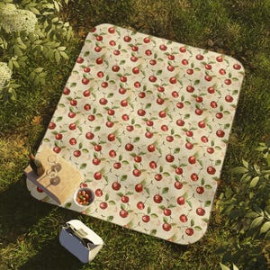 Cherry Print Picnic Blanket, Waterproof Outdoor Blanket, Foldable Camping Mat, Vibrant Summer Blanket, Beach Blanket, Travel Picnic Rug
