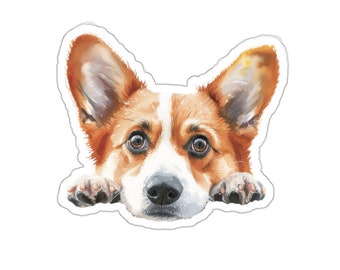 Corgi Sticker, Peeking Dog Waterproof Vinyl Sticker For Laptop Water Bottle Phone Wall Car Window Decal Gift