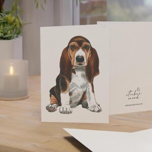Cartões de felicitações para filhotes de cachorro Beagle, pacote com 10 ou cartão dobrado individualmente com envelope, conjunto de papelaria para presente de cartão postal aquarela minimalista