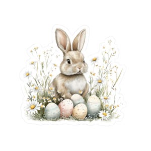 Cute Bunny with Easter Eggs Sticker, Spring Rabbit Decal, Easter Themed Vinyl Sticker, Perfect for Laptops and Water Bottles