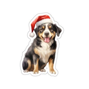 Berner Sennenhund Aufkleber, Weihnachtsmütze Aufkleber, Aquarell Hundeaufkleber, süßer Hundeaufkleber, Geschenk für Hundemutter, Hundevater, Hundeliebhaber