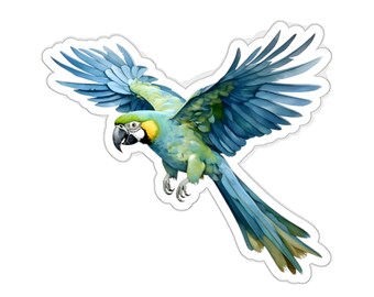 Blue Flying Macaw Parrot Sticker, Tropical Bird Decal – Waterproof Vinyl for Laptop Water Bottle Wall Decor, Colorful Macaw Gift