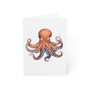 Cartes de voeux pieuvre réalistes, lot de 10 ou une carte pliée avec enveloppe, vierges à l'intérieur, coffret cadeau papeterie carte postale aquarelle