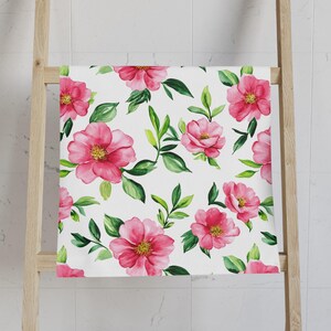 Watercolor Floral Hand Towel, Pink Flower Blossom, Spring Home Decor, Housewarming Gift, Bathroom Decor, Decorative Towel