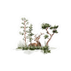 Adesivo in vinile con cervo del bosco, acquerello della natura, decalcomania con scena forestale, perfetto per laptop, telefono, diario, idea regalo per gli amanti della fauna selvatica