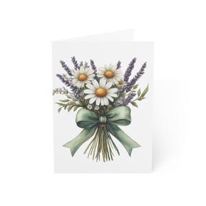 Cartões comemorativos com flores de lavanda e margaridas, pacote com 10 ou cartão dobrado individualmente com envelope, interior em branco, conjunto de papelaria para presente com cartão postal em aquarela