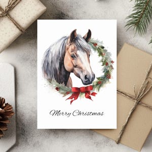 Lot de 10 cartes de voeux joyeux Noël cheval, carte de vœux festive, aquarelle cheval carte de Noël avec enveloppes