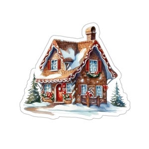 Sticker maison en pain d'épice d'hiver confortable, sticker pour ordinateur portable de vacances mignon, autocollant vinyle imperméable brillant, idée cadeau meilleur ami