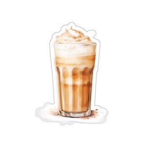 Coffee Latte Sticker, Watercolor Drink Decal, Coffee Lover Gift, Cute Stickers for Laptop, Planner, Journal, Hydroflask, Water Bottle