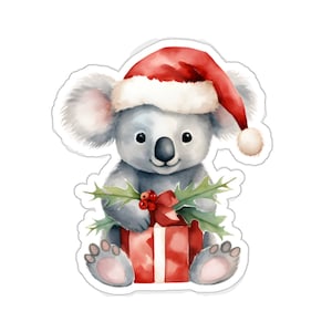Christmas Koala Sticker, Festive Animal Decal – Waterproof Vinyl for Laptop Water Bottle Holiday Decor, Cute Koala Gift