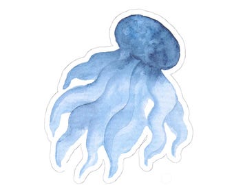 Pegatina de medusa azul, calcomanía de animal marino, pegatina de acuarela, pegatinas de vida marina, regalo para ella, pegatinas de moda