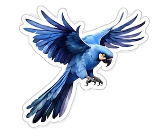 Blue Hyacinth Macaw Sticker, Watercolor Parrot Decal, Tropical Bird Stickers, Gift for Bird Lover, Cute Stickers