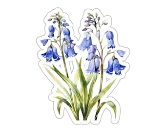 Bluebell Flower Sticker, Watercolor Floral Decal, Waterproof Vinyl Sticker, Laptop Sticker, Nature Art, Botanical Sticker, 2 to 6 inch