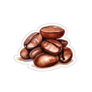 Coffee Bean Sticker, Watercolor Coffee Art, Coffee Lover Gift, Cafe Decor, Glossy Vinyl Sticker