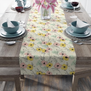Floral Table Runner, Pink and Yellow Flowers, Spring Decor, Dining Room, Gift for Her, Elegant Table Decor, Pretty Flowers