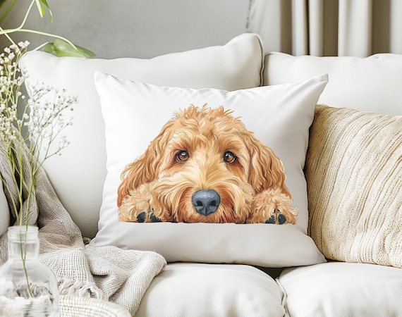 Goldendoodle Pillow, Peeking Dog Square Throw Pillow Print, Decor Accent Cushion with Cover and Insert, Spun Polyester, Dog Lover Gift