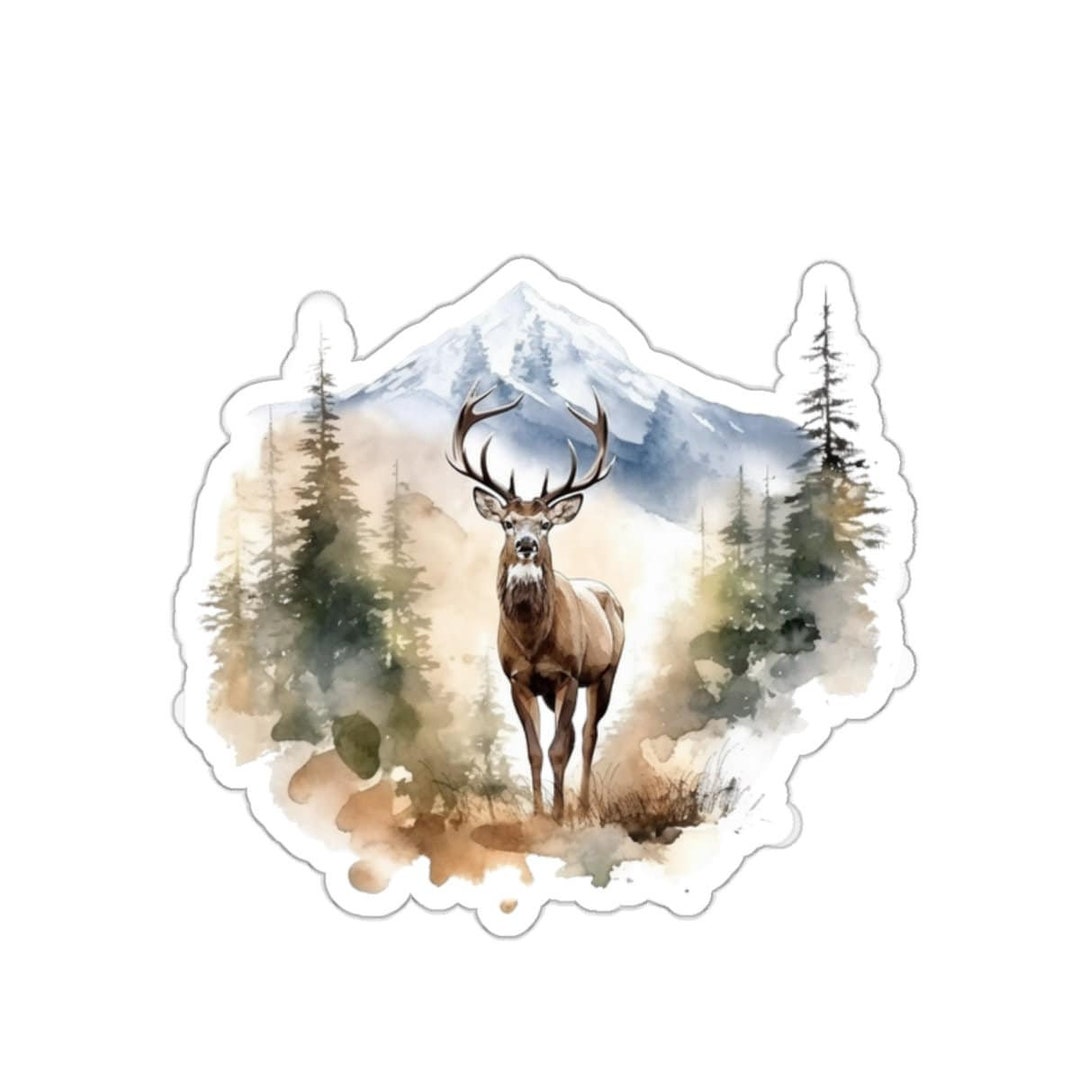 Wildlife Deer Sticker, Nature Vinyl Decal, Mountain Scene, Outdoorsy ...