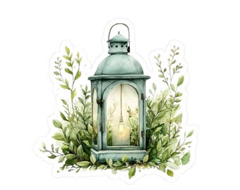 Vintage Lantern Sticker, Garden Decor Sticker, Lantern Decal, Watercolor Lantern, Spring Nature Art, Perfect Gift for Gardeners