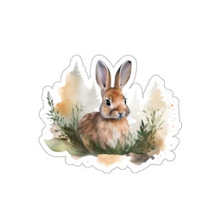 Cute Bunny Rabbit Watercolor Sticker, Forest Animal Vinyl Decal, Laptop Sticker, Eco Friendly Adhesive, Waterproof Decal
