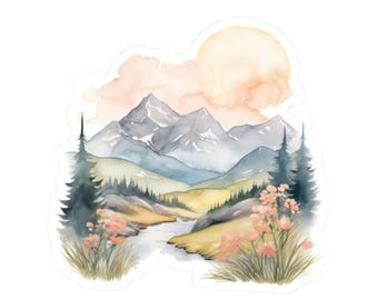Mountain Landscape Stickers, Watercolor Art Decal, Nature Lover Gift, Scenic Stickers, Laptop Stickers, Hydroflask Stickers, Planner